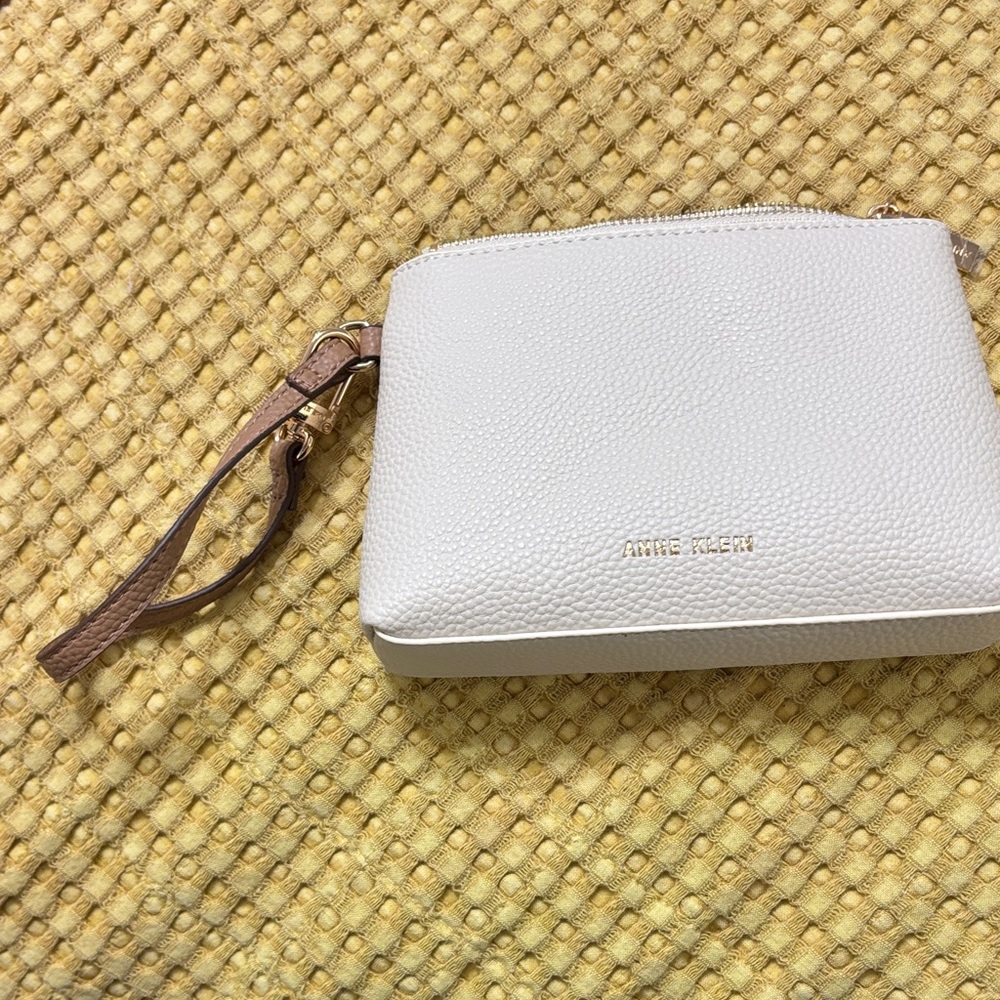 Anne Klein Cream Wristlet with Tan Strap